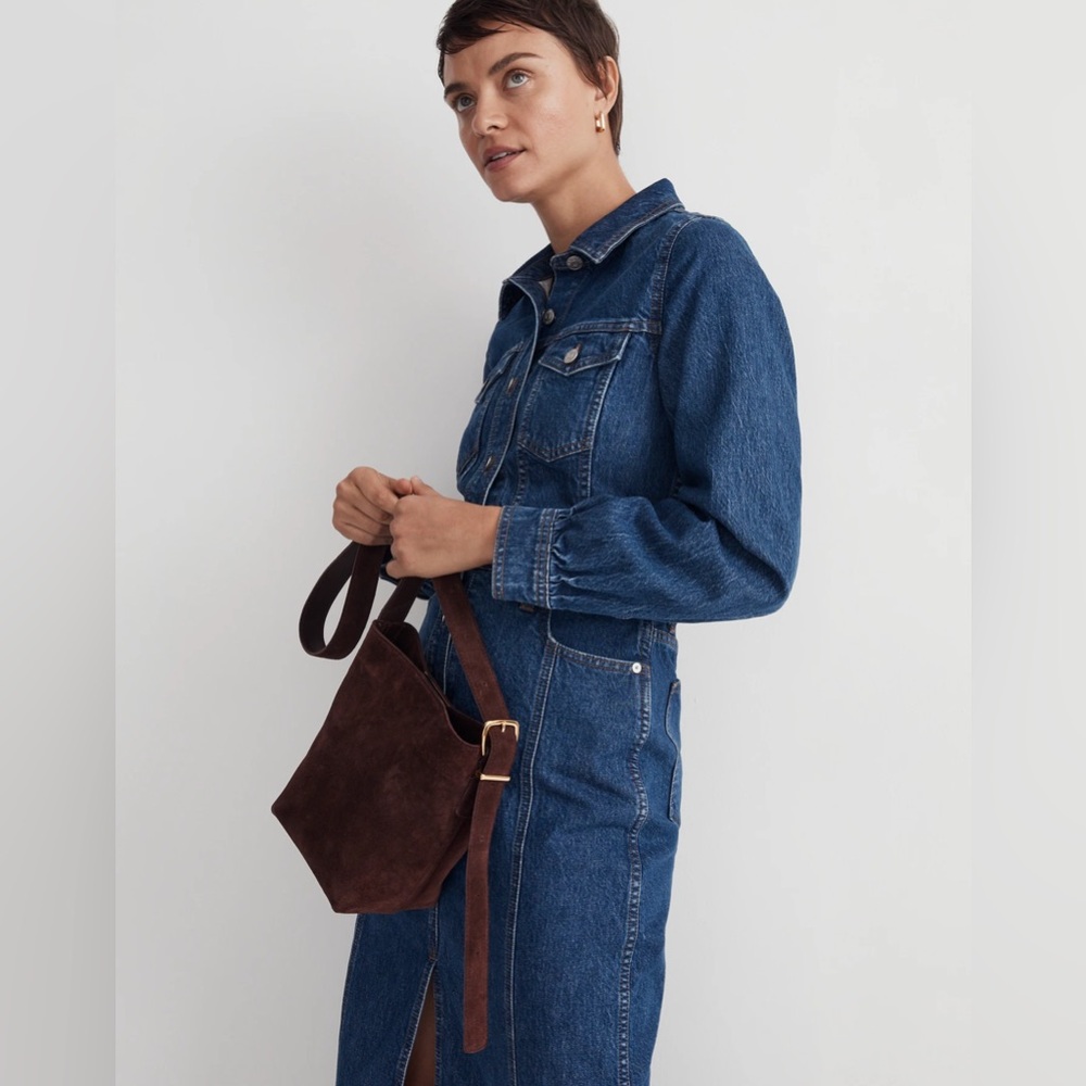 Madewell the essential mini bucket tote in brown suede - Picture 2 of 8